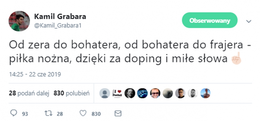 Wpis Kamila Grabary po dotkliwej porażce 0-5...